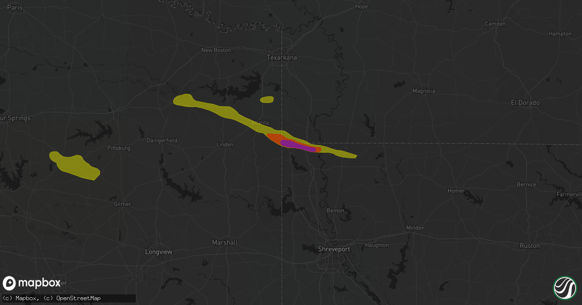 Hail map in Rodessa, LA on April 29, 2026