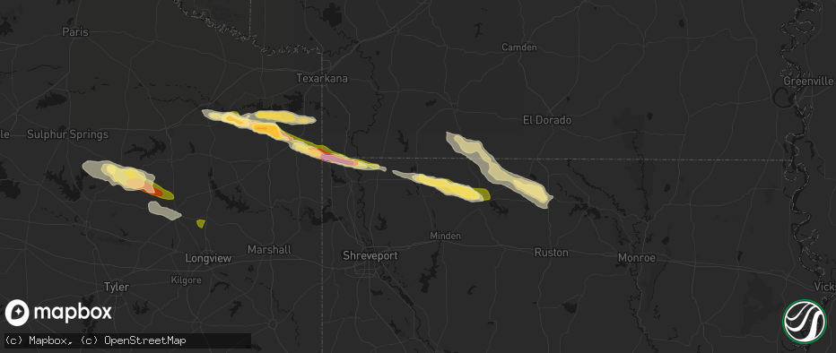 Hail map in Sarepta, LA on April 29, 2026