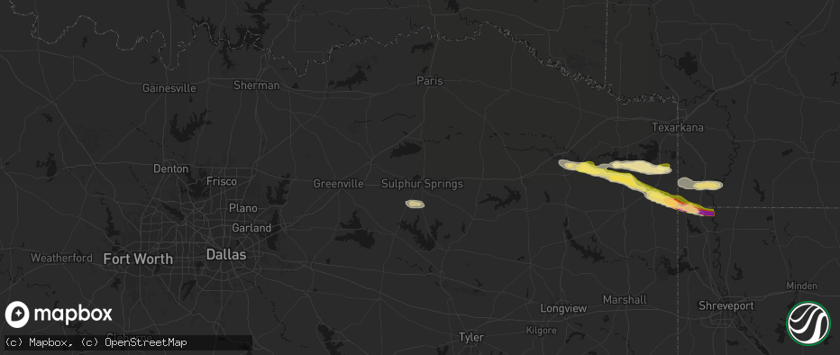 Hail map in Sulphur Springs, TX on April 29, 2026