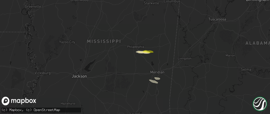 Hail map in Union, MS on April 29, 2026