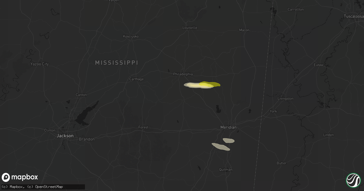 Hail map in Union, MS on April 29, 2026