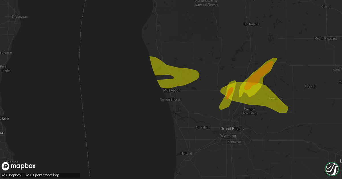 Hail map in Muskegon, MI on April 30, 2014