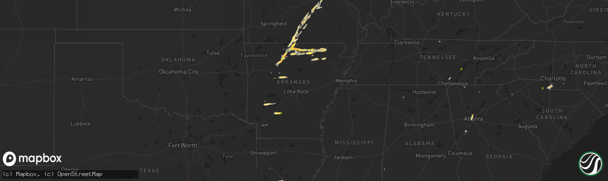 Hail map in Arkansas on April 30, 2016