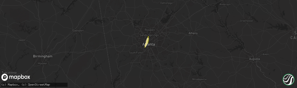 Hail map in Atlanta, GA on April 30, 2016