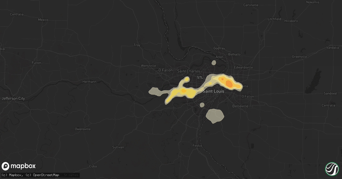Hail map in Chesterfield, MO on April 30, 2016