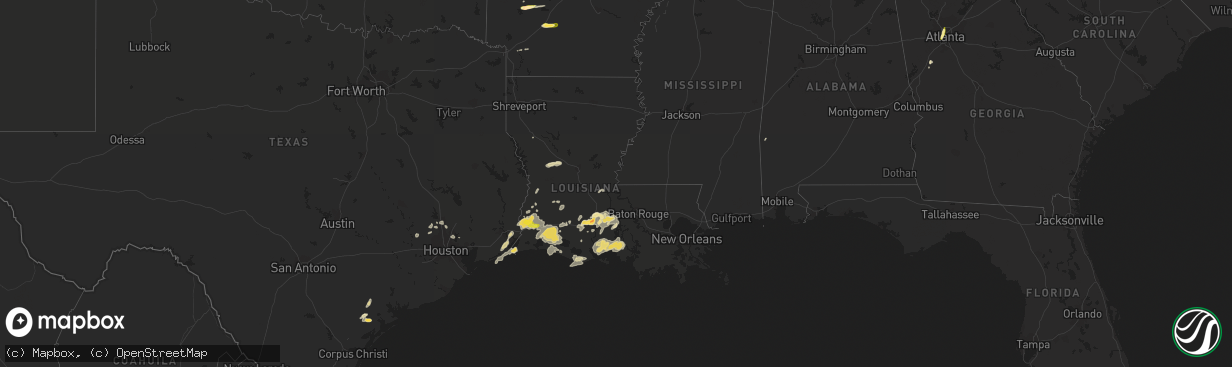 Hail map in Louisiana on April 30, 2016