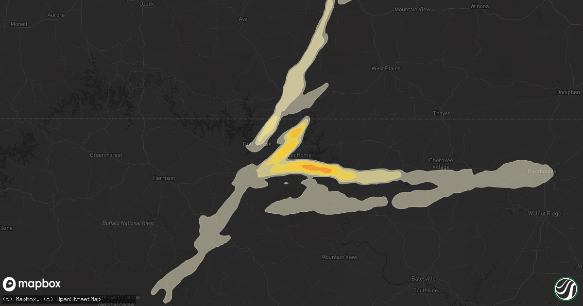Hail map in Mountain Home, AR on April 30, 2016