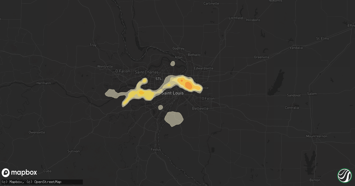 Hail map in Saint Louis, MO on April 30, 2016