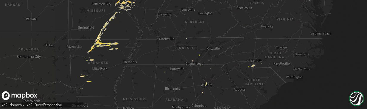 Hail map in Tennessee on April 30, 2016