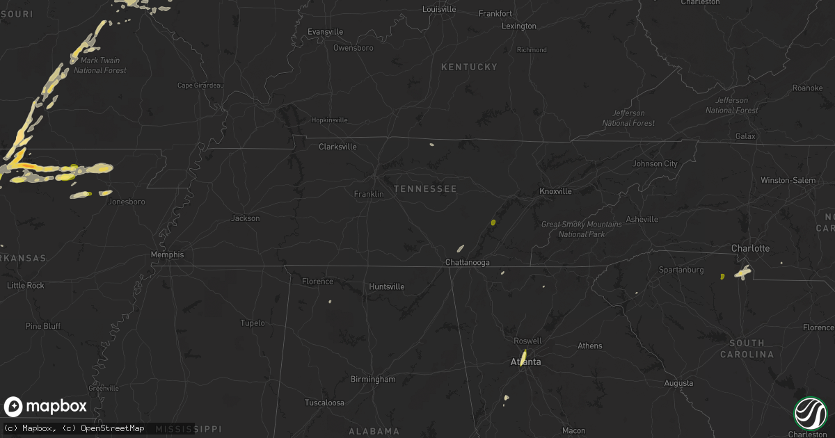Hail map in Tennessee on April 30, 2016