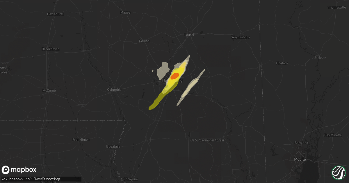 Hail map in Hattiesburg, MS on April 30, 2017