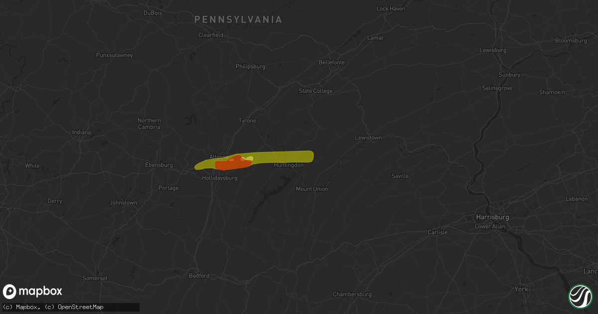Hail map in Huntingdon, PA on April 30, 2017