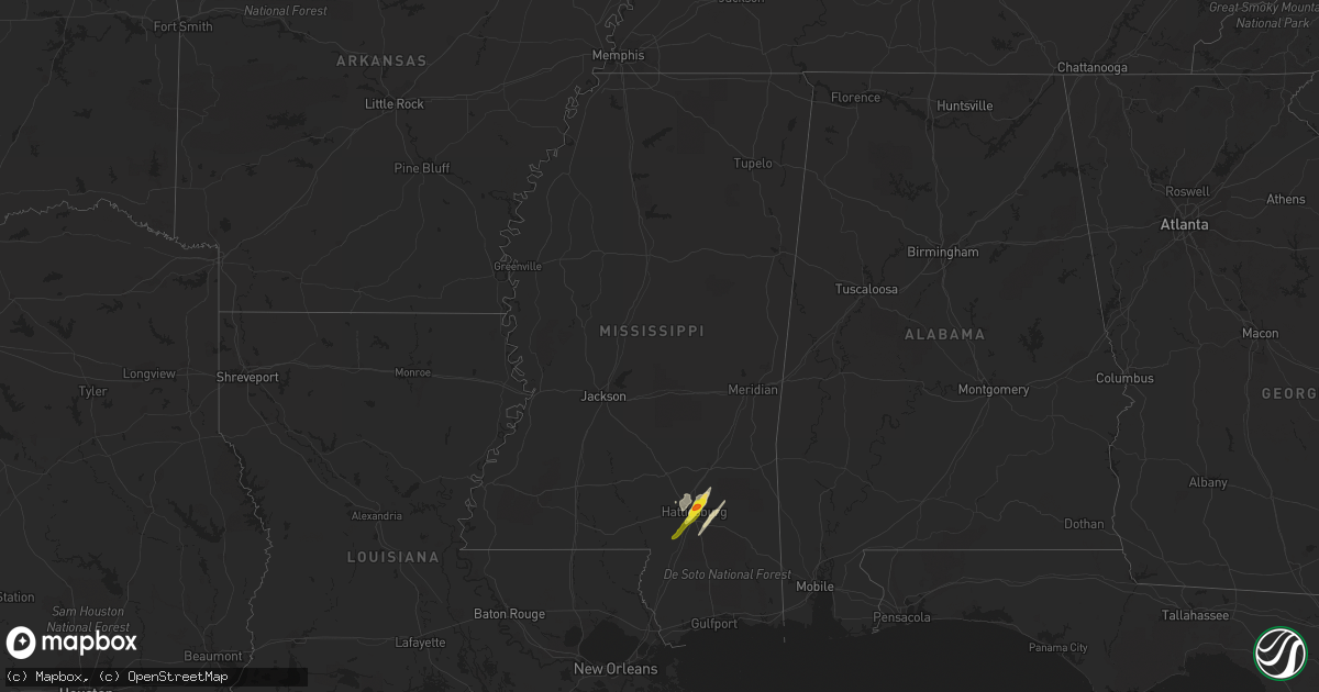 Hail map in Mississippi on April 30, 2017