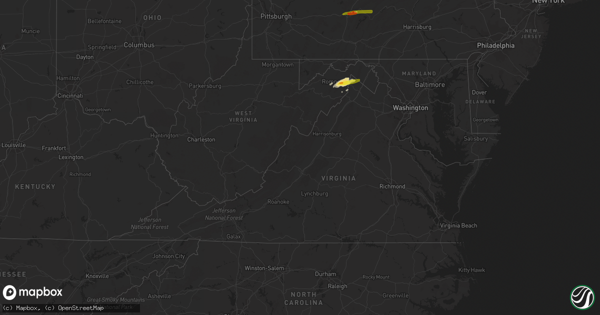 Hail map in Virginia on April 30, 2017