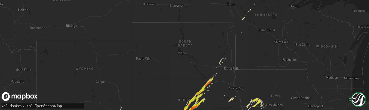 Hail map in South Dakota on April 30, 2018