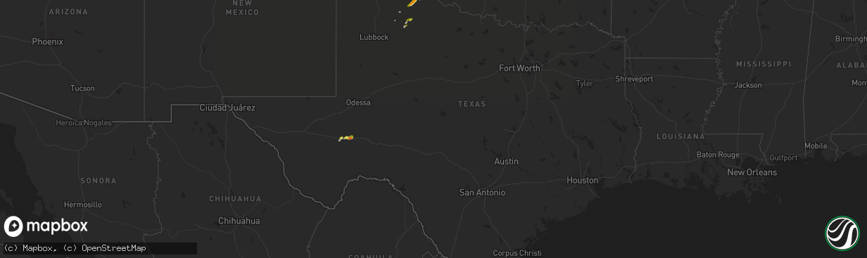 Hail map in Texas on April 30, 2018