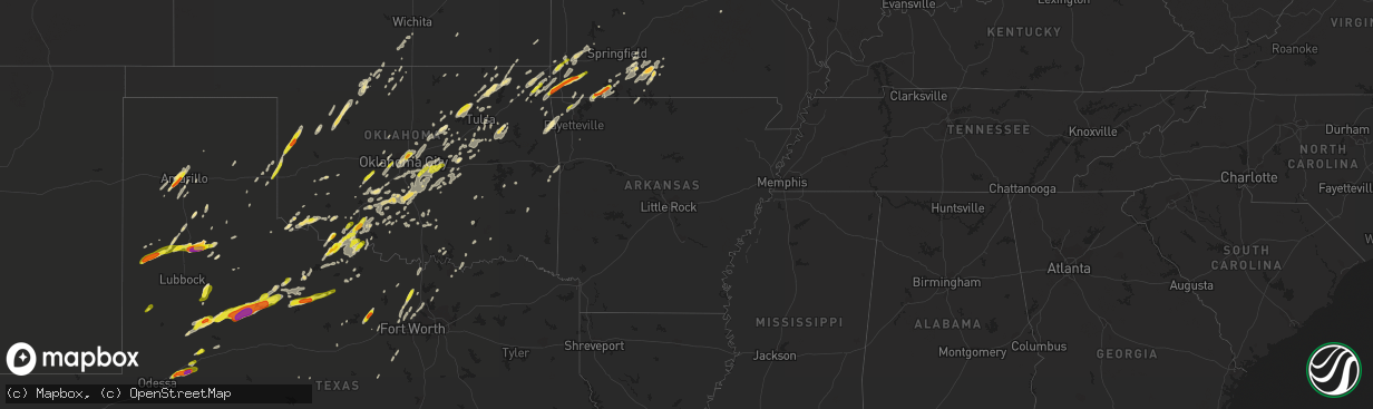 Hail map in Arkansas on April 30, 2019