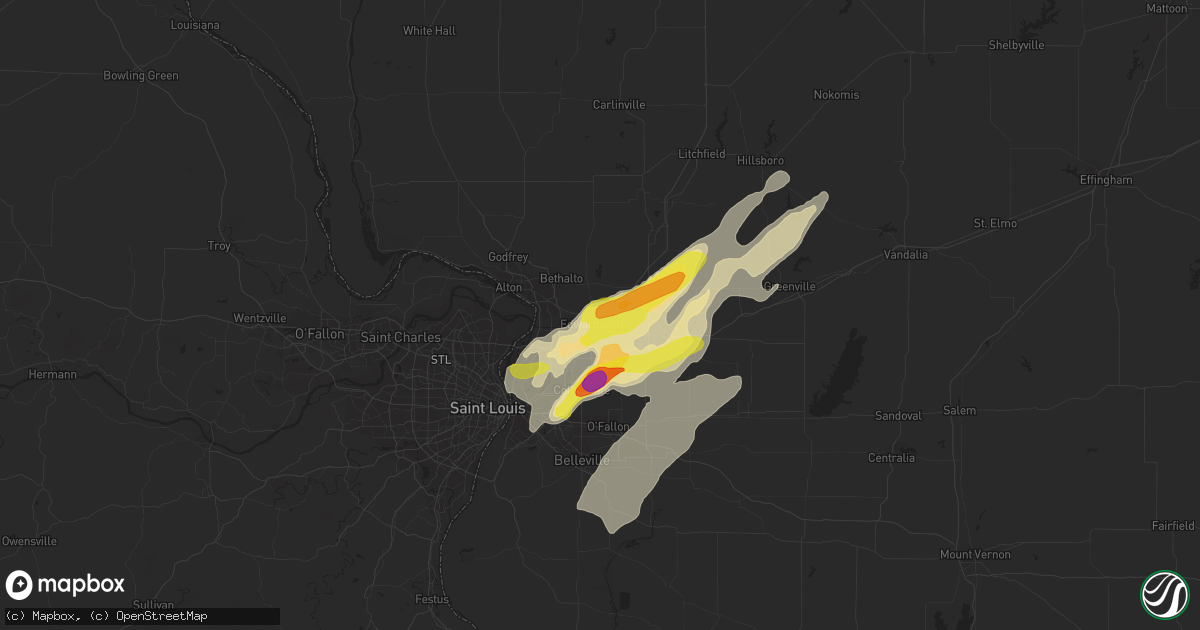 Hail map in Edwardsville, IL on April 30, 2019