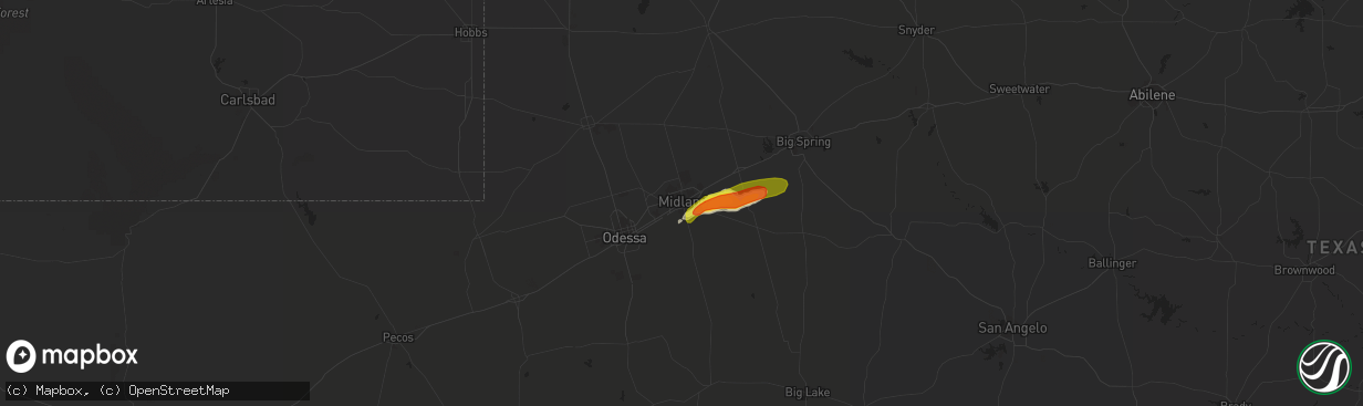 Hail map in Midland, TX on April 30, 2019