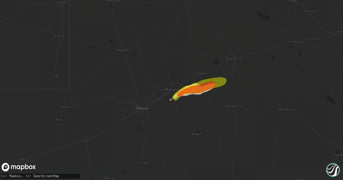 Hail map in Midland, TX on April 30, 2019