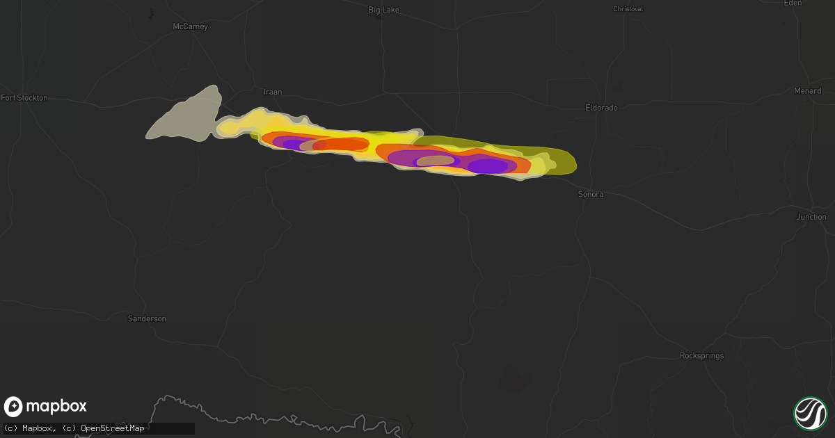 Hail map in Ozona, TX on April 30, 2019