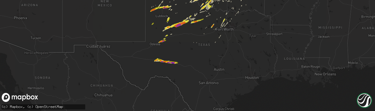 Hail map in Texas on April 30, 2019