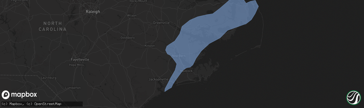 Hail map in New Bern, NC on April 30, 2020