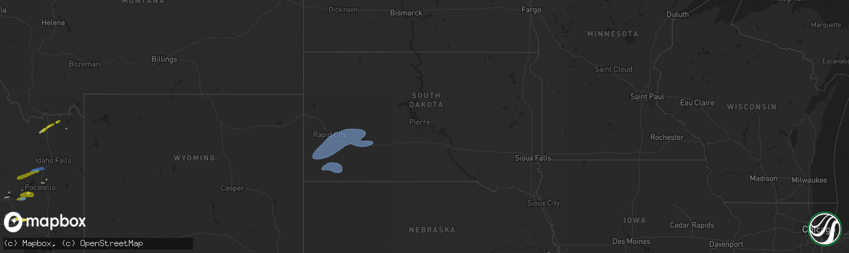 Hail map in South Dakota on April 30, 2020