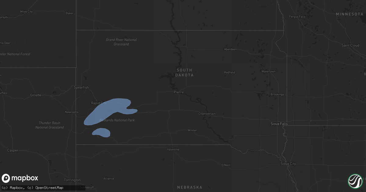 Hail map in South Dakota on April 30, 2020