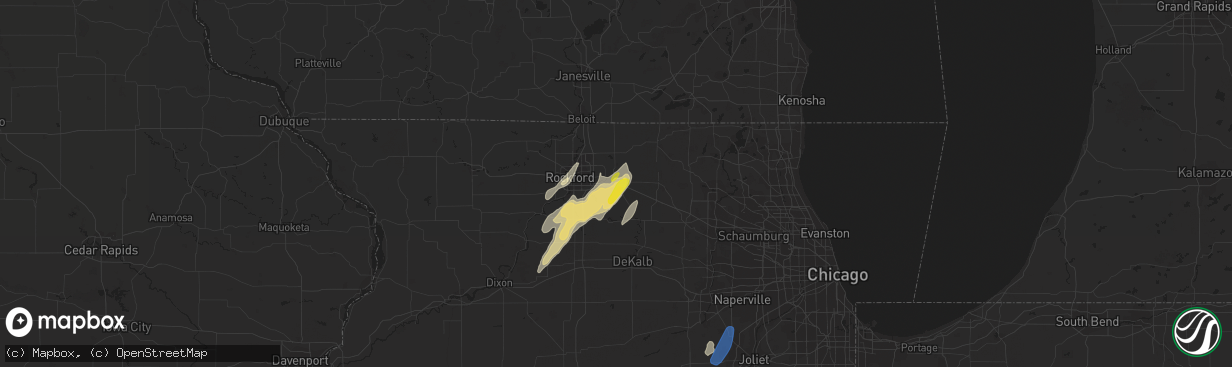 Hail map in Belvidere, IL on April 30, 2022