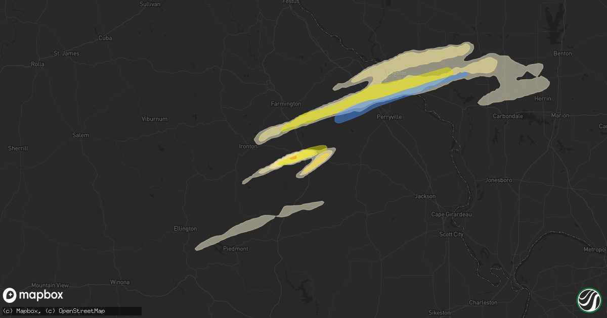 Hail map in Fredericktown, MO on April 30, 2022