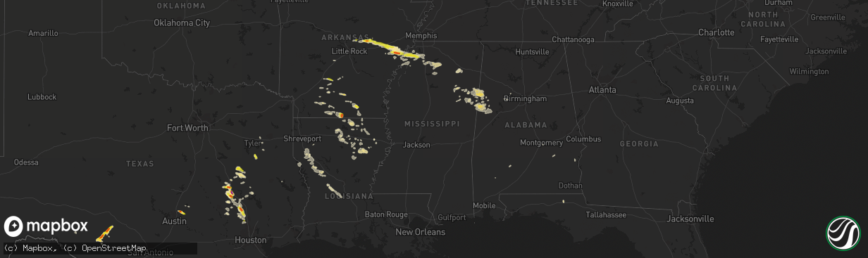Hail map in Mississippi on April 30, 2022