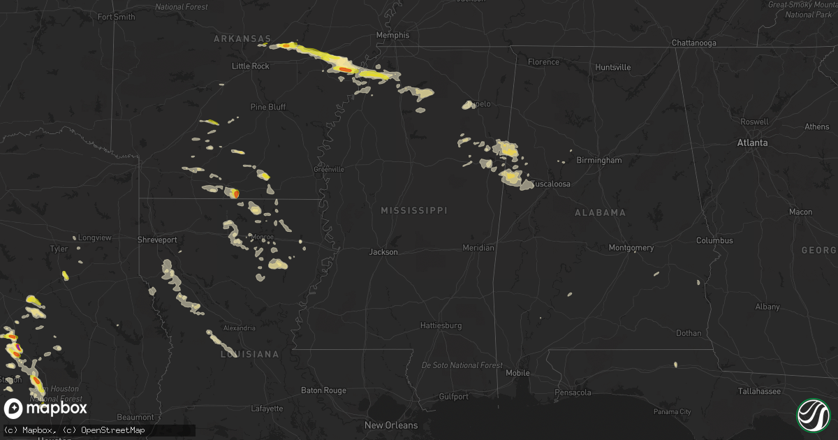 Hail map in Mississippi on April 30, 2022