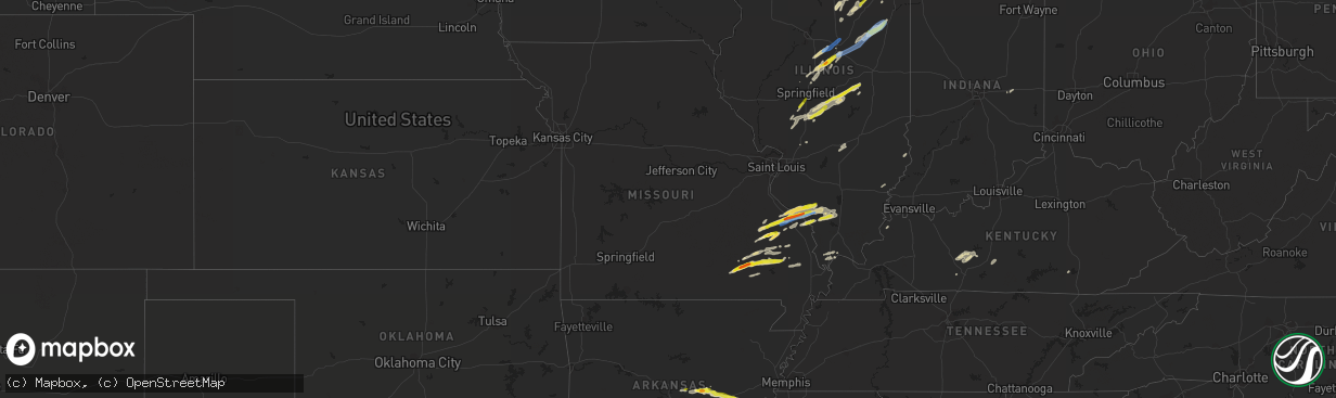 Hail map in Missouri on April 30, 2022