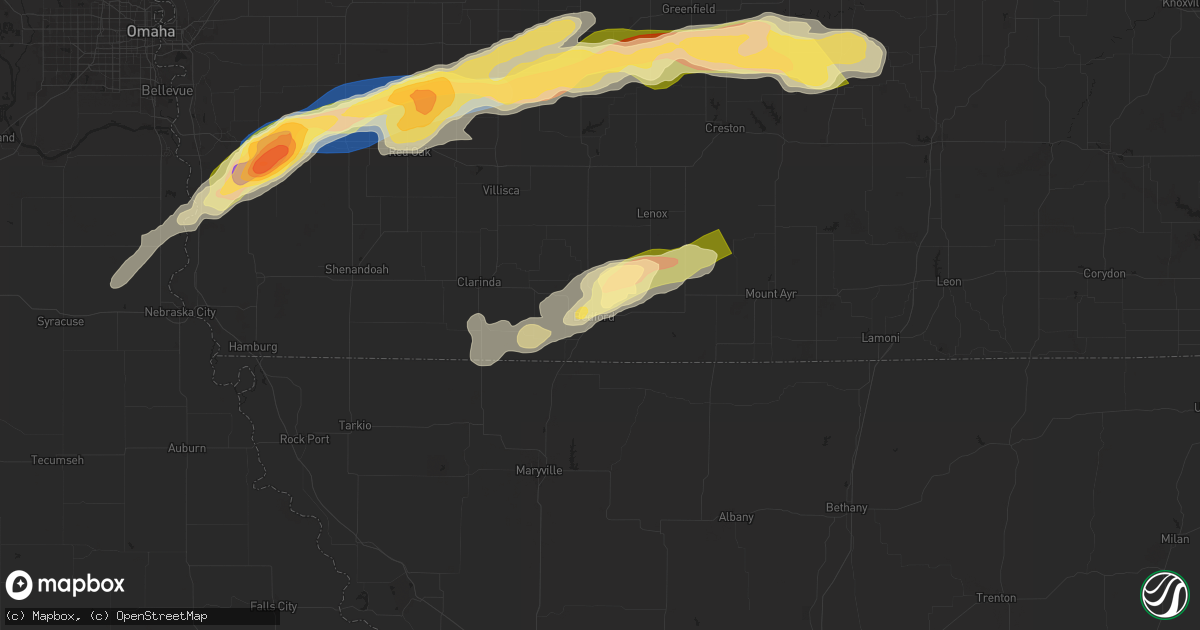 Hail map in Bedford, IA on April 30, 2024
