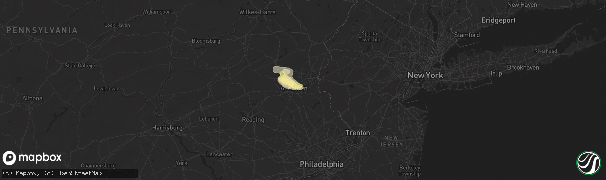 Hail map in Bethlehem, PA on April 30, 2024
