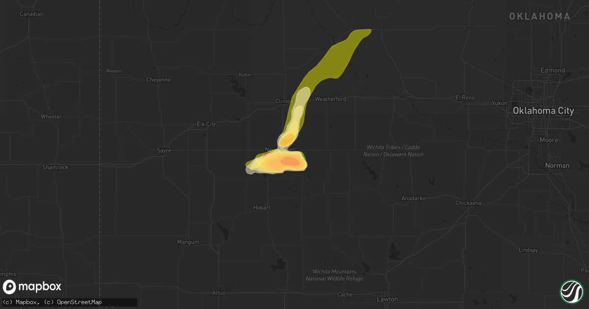 Hail map in Cordell, OK on April 30, 2024