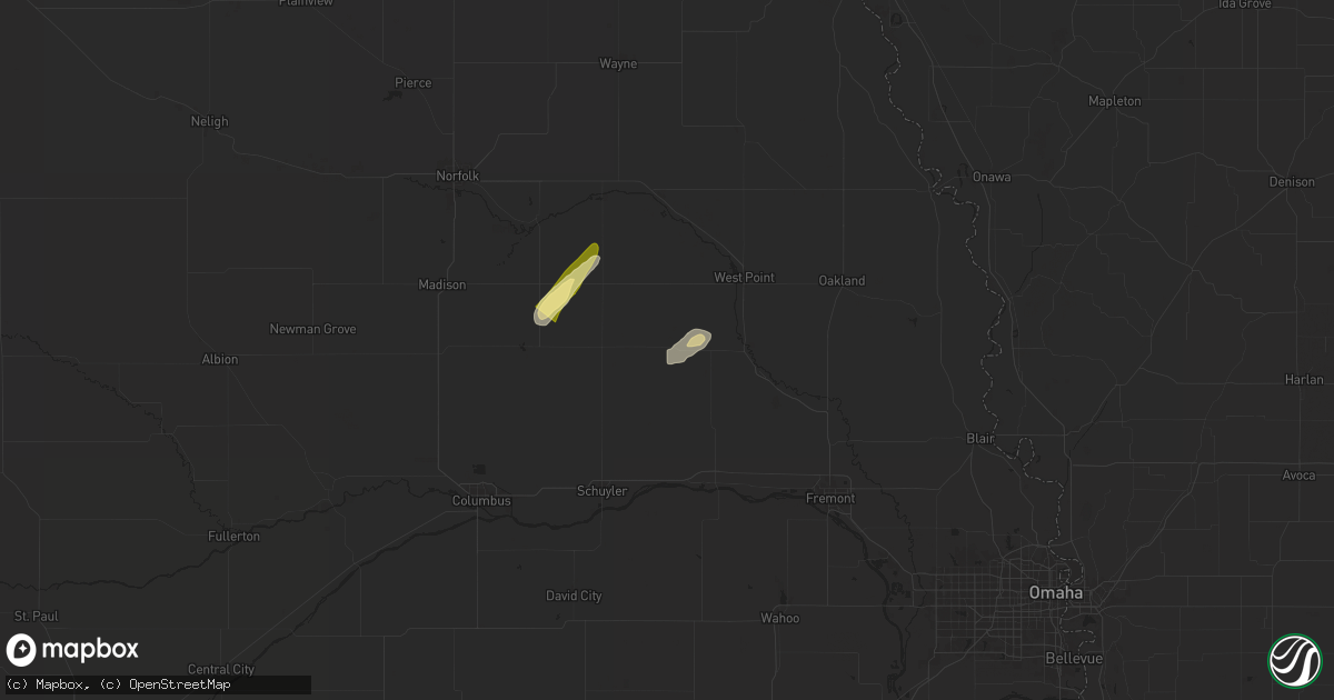Hail map in Dodge, NE on April 30, 2024