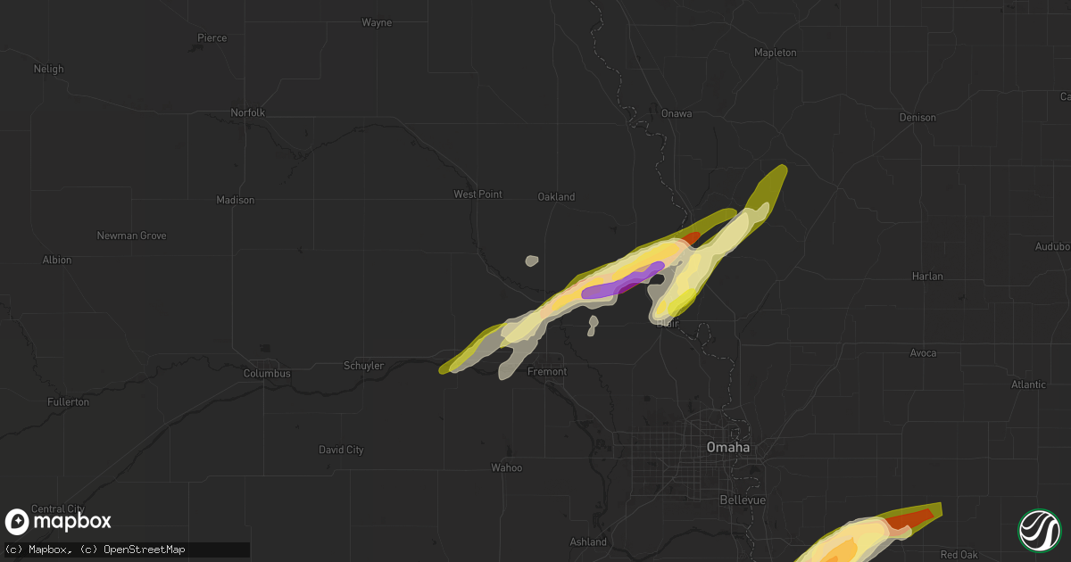Hail map in Hooper, NE on April 30, 2024