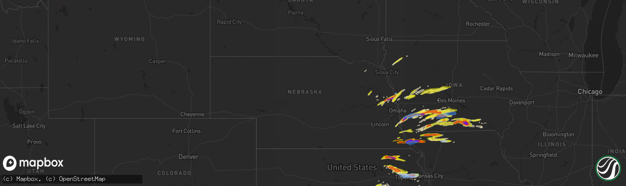 Hail map in Nebraska on April 30, 2024