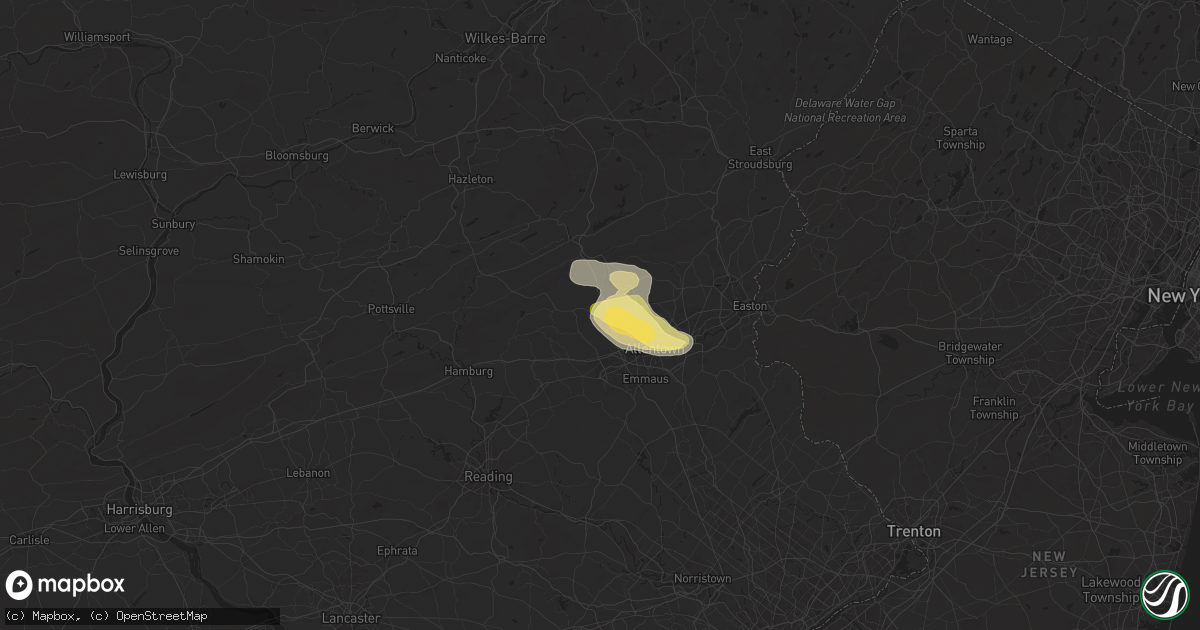 Hail map in Schnecksville, PA on April 30, 2024
