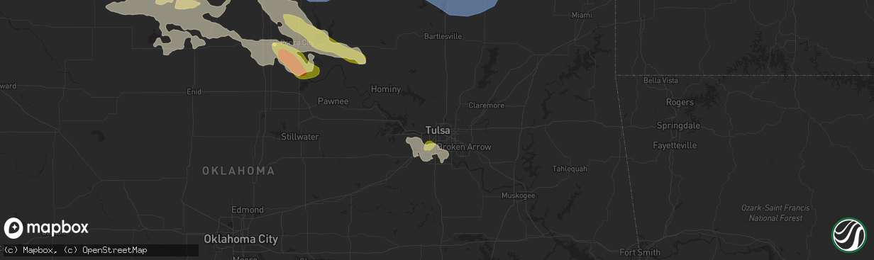 Hail map in Tulsa, OK on April 30, 2024
