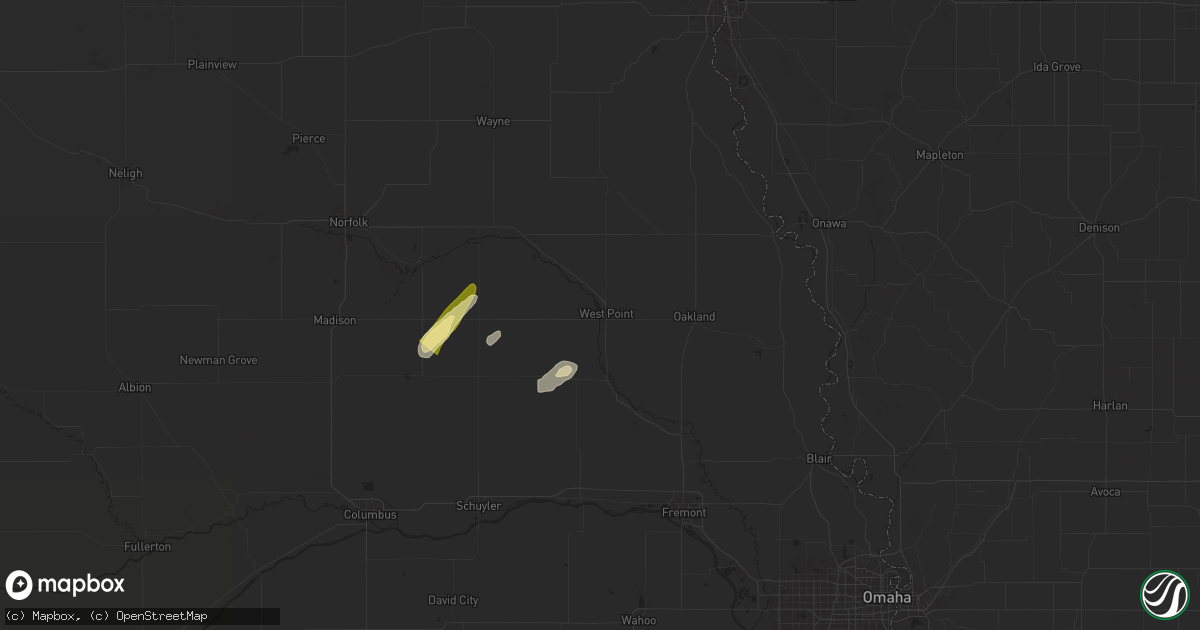 Hail map in West Point, NE on April 30, 2024