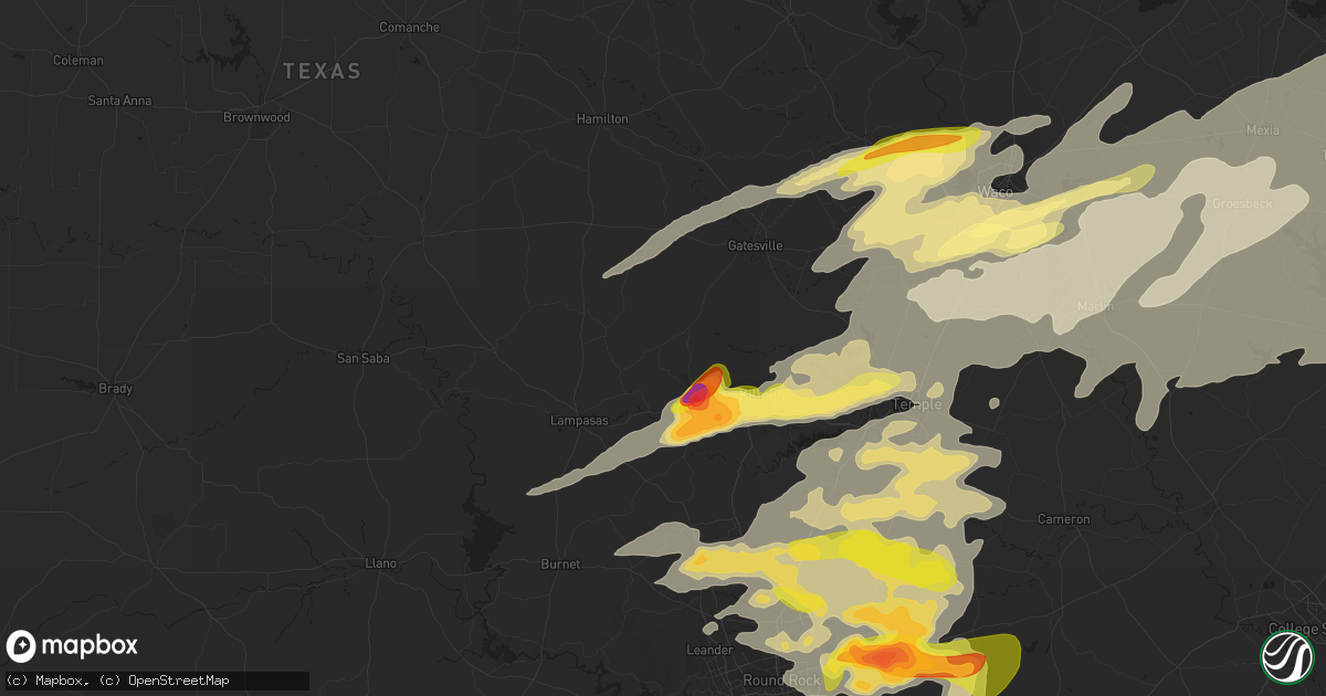 Hail map in Copperas Cove, TX on April 30, 2025