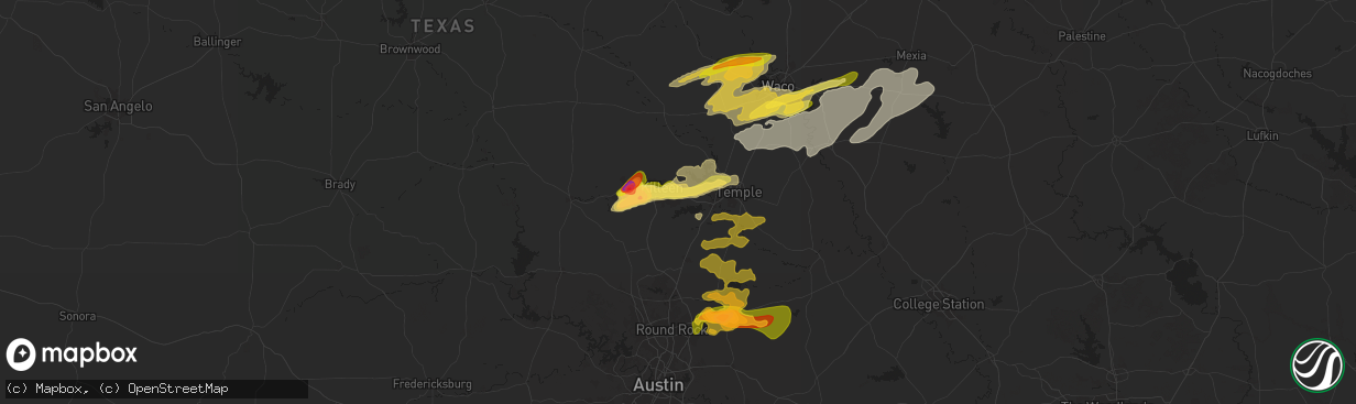 Hail map in Harker Heights, TX on April 30, 2025