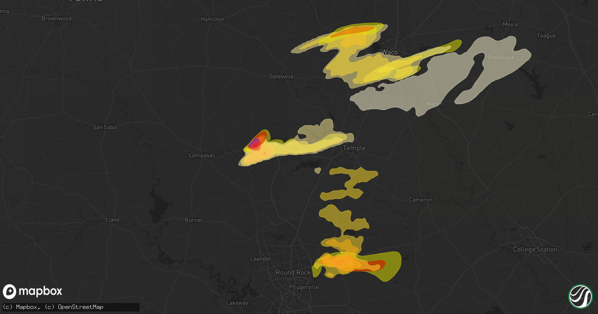 Hail map in Harker Heights, TX on April 30, 2025