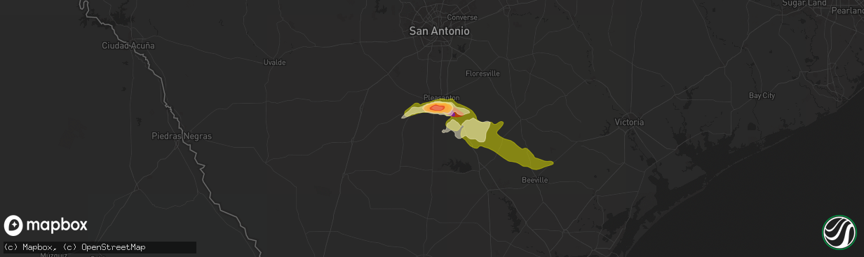 Hail map in Jourdanton, TX on April 30, 2025