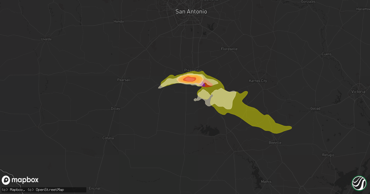 Hail map in Jourdanton, TX on April 30, 2025