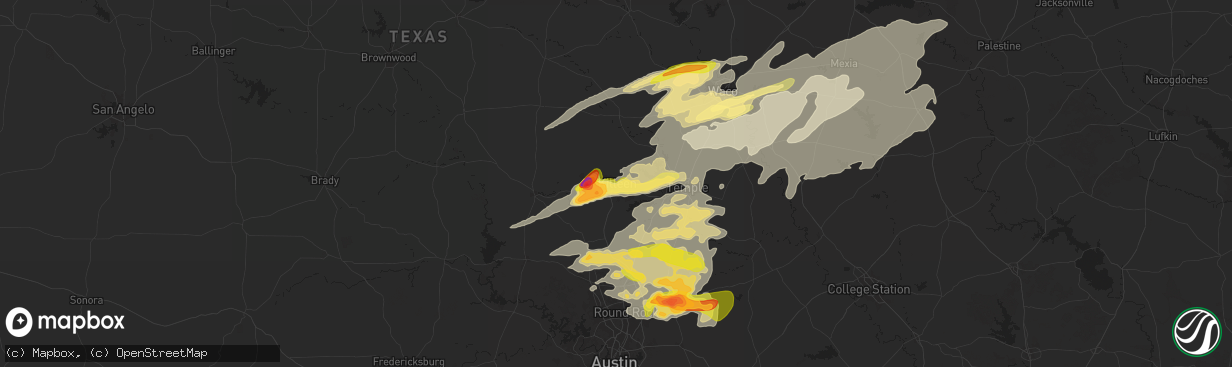 Hail map in Killeen, TX on April 30, 2025