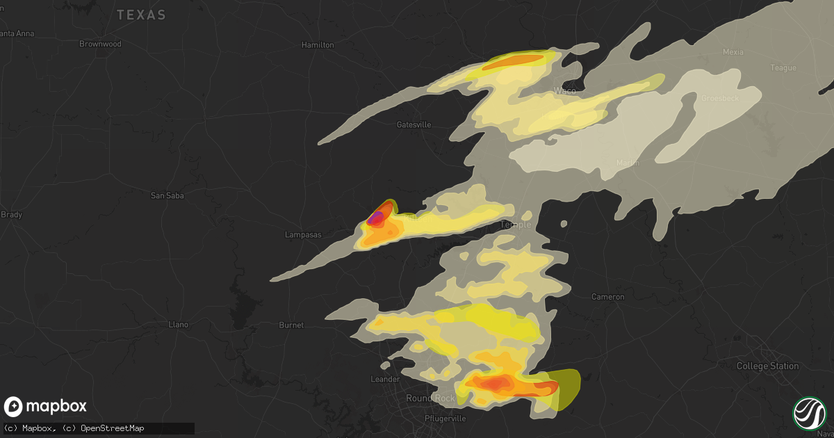 Hail map in Killeen, TX on April 30, 2025